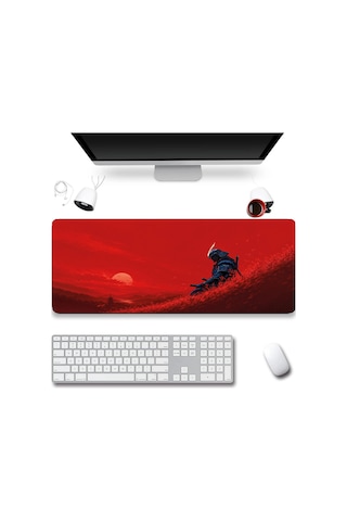 Sonictouch Klavye Mousepad 32x70cm Dikişsiz Pürüzsüz Sıvı Geçirmez Kaymaz Taban Kızıl Ronin