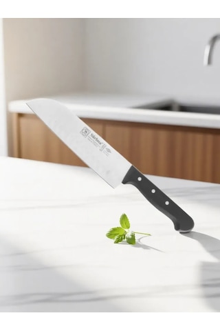 Sürmene Şef Aşçı Bıçağı Profesyonel Oluklu Santoku Bıçağı 31 Cm Pimli Sap Sürbisa 61095