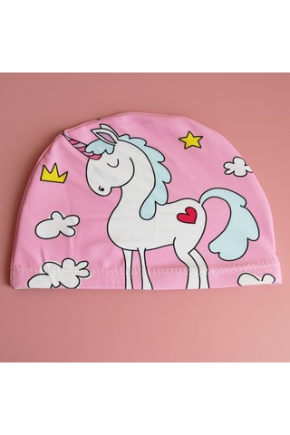 Geeroyoo Unicorn Desenli Krab Figürlü Unisex Çocuklar İçin Hafif, Dayanıklı, Konforlu Yüzme Şapkası Pembe