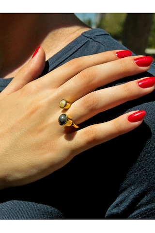 Sitrin Labradorit Doğal Taş Aşk Ve Enerji Ayarlanabilir Kadın Yüzük Euy15sl