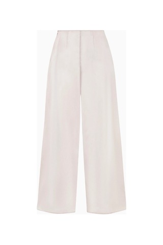Because Of Alice Formal Satin Ultra Wide Leg Trousers Saten Ultra Geniş Paça Kadın Pantolon Kırık Beyaz
