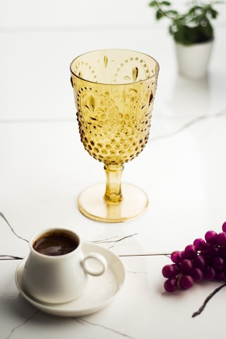 Akrilik Amber Tekli Kadeh & Su Meşrubat Kahve Yanı Bardağı 450 Ml Kırmızı