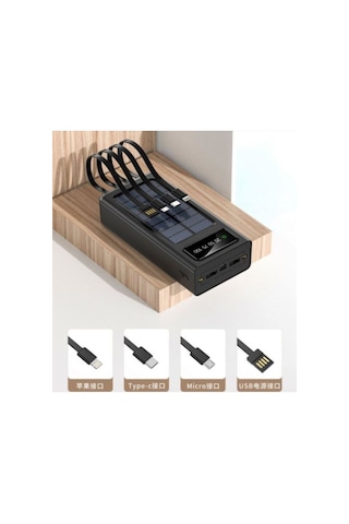 20000 Mah Güneş Enerjili Powerbank Ios Android Uyum Lcd Ekranlı Type C Mikro Usb Lightning Çıkışlı Siyah