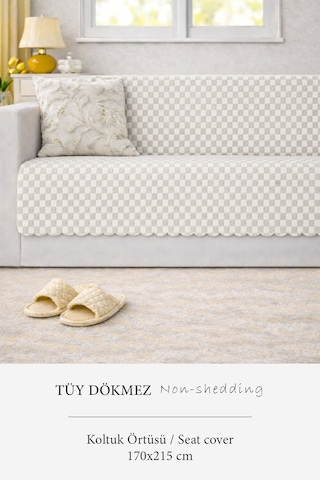 Aron Kürklü Koltuk Örtüsü 170x215 Cm Yumuşak Peluş Lüks Kaymaz Taban Kanepe Örtüsü Krem