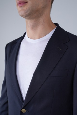 Bisse Comfort Fit Lacivert Dokuma Mono Yaka Çift Yırtmaçlı 4 Drop Yün Blazer Erkek Ceket Pck24knos002 C39 Lacivert