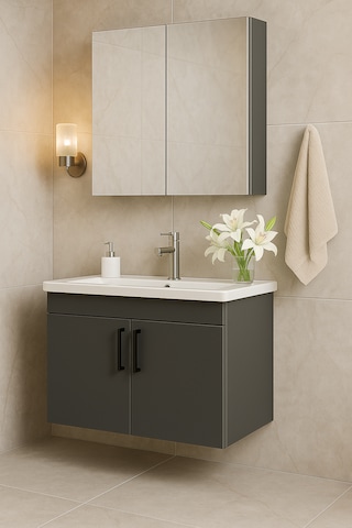 Dmz Home Concept Liventa 65 Cm Antrasit Renkli, Seramik Lavabolu, Antrasit