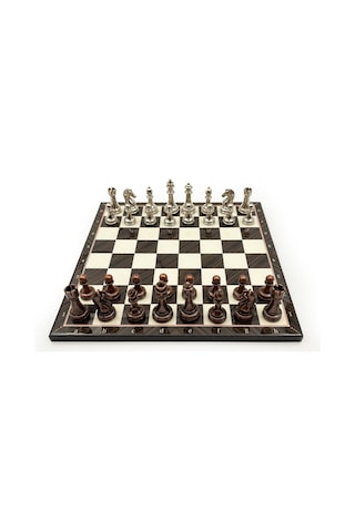 El - 864 - Yapımı Ceviz Desenli Ahşap Satranç Takımı Metal Taşlı Cd30 - Myceshop - - Cd30