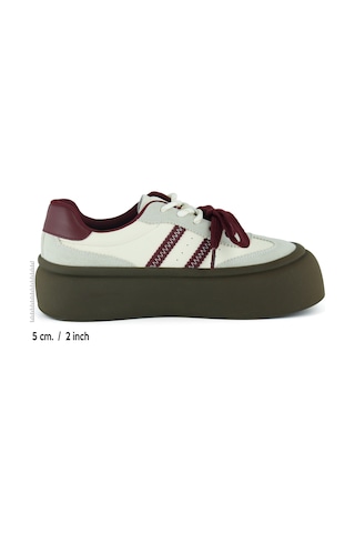 Erkan Saçmacı 261-bdl2000 Gri Bordo Vegan Çift Bağcıklı Yuvarlak Burun Flatform Taban Günlük Sneaker Spor Ayakkabı Gri - Bordo