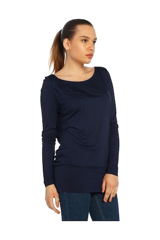 Bulalgiy Kadın Lacivert Geniş Yaka Bluz - Bga013141