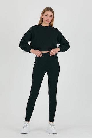 Kadın Bisiklet Yaka 3 İplik Sweatshirt Siyah