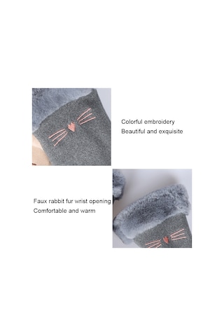 Dokunmatik Ekran Kadife Kalın Soğuk Önleyici Peluş Kürklü Eldiven 001