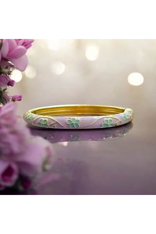 Yeşil Çiçek Lila Mineli Çelik Bilezik Gold