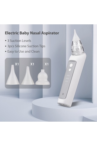 Yaozixa Bebek Elektrikli Burun Emici - 3 Seviye Emme Gücü, Düşük Gürültü, Rahatlatıcı Müzik Ve 3 Silikon Uç Tüketici Pil