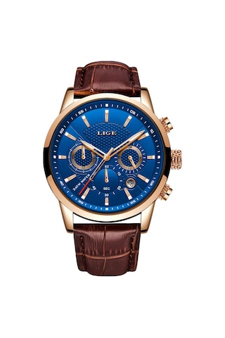 Dış Ticaret Lıge Erkek Spor Kuvars Saat Su Geçirmez Çelik Kemer Çift Gözlü Çok Fonksiyonlu Saat İş Saati Kahverengi Kemer Gül Mavi Diğer