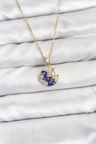 316l Çelik Zincir Gold Renk Gece Model Zirkon Taşlı Kadın Kolye - Tj-bko10891 Gümüş