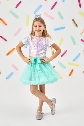 Le Mabelle Lila Pullu Kısa Kollu Kız Çocuk Crop Lila