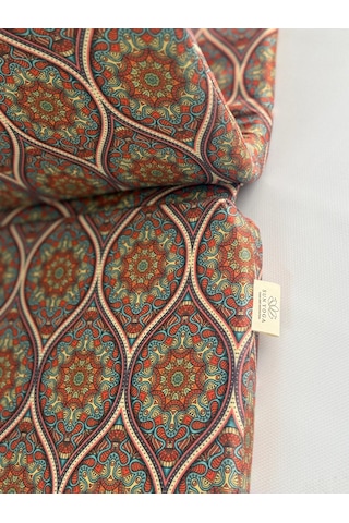Meditasyon Sandalyesi Sırt Destekli Yer Minderi, Pamuklu Kumaş Turuncu Mandala Desen 3 Adet