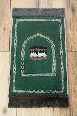 Mini Alın Seccadesi Kaymaz Taban Desenli Cep Tipi Seyahat Namaz Seccadesi - Zümrüt Yeşili Yeşil