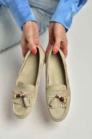 Fox Shoes Y602347002 Bej Süet Püsküllü Kadın Günlük Ayakkabı Bej