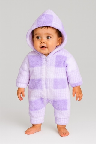 Kışlık Tatlı Peluş Welsoft Tulum Kız Bebek Tulum Lila