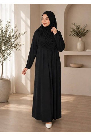Öners Tek Parça Boydan Namaz Elbisesi Siyah Siyah