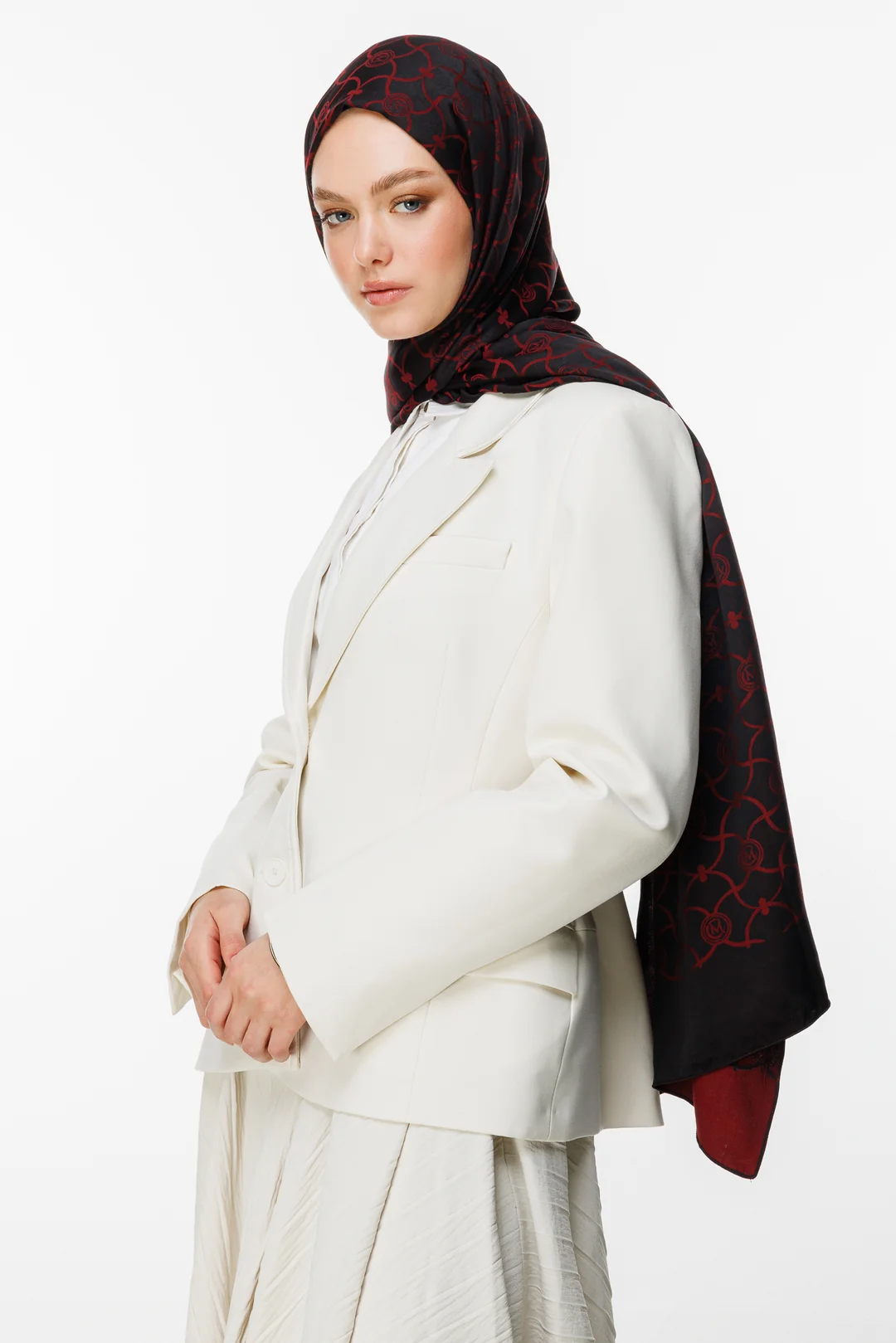 Mooncorn Marrakech Desen Çift Taraflı Şal Siyah - Bordo