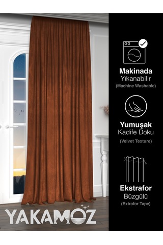Yakamoz Kadife Görünüm Kiremit Renk Ada Fon Perde Ekstraforlu Velvet Touch Serisi Kiremit