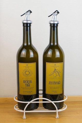 Digithome Petra 2'li Krem Metal Standlı Yağdanlık Seti Gold Etiketli Amber Yağlık 750 Ml