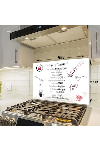 Cam Ocak Arkası Koruyucu Aşkın Tarifi Beyaz Fon 49,5cm X 76