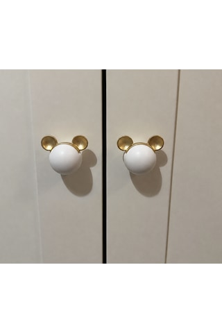 Ömürdepo Fare Mickey Mouse Kulp Dolap Çekmece Seramik Çinko Alaşımı Beyaz