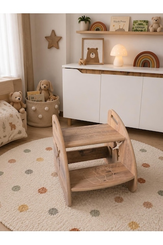 Pema Home % 100 Mdf Montessori Çocuk Banyo Mutfak Lavabo Merdiven Çok Amaçlı Tabure Kahverengi
