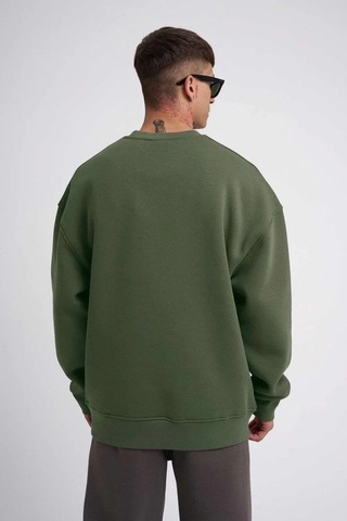 Luz&pos Erkek Biskilet Yaka Üç İplik Sweatshirt - Haki Haki
