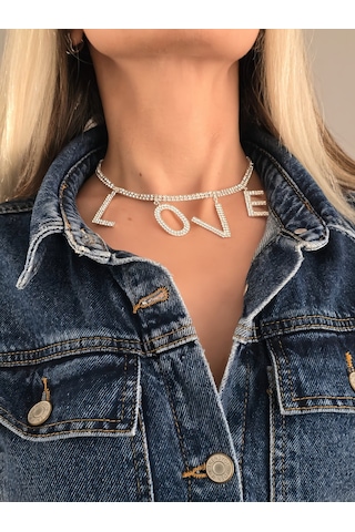 Love Aşk Kristal Taşlı Party Style Gümüş Renk Kolye Silver Çok Renkli