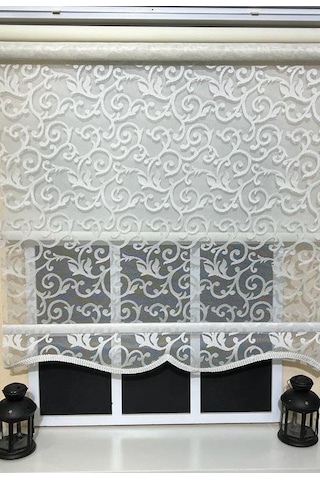 Çift Mekanizmalı Kirli Beyaz Tül Perde Ve Ekru Stor Perde Stb-103