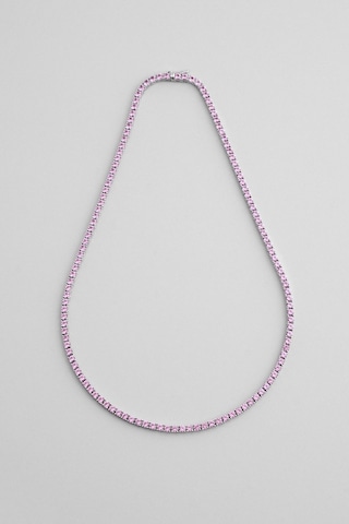 Pembe Taşlı 18 Ayar Beyaz Altın Kaplama 42 Cm Gümüş Su Yolu Kolye