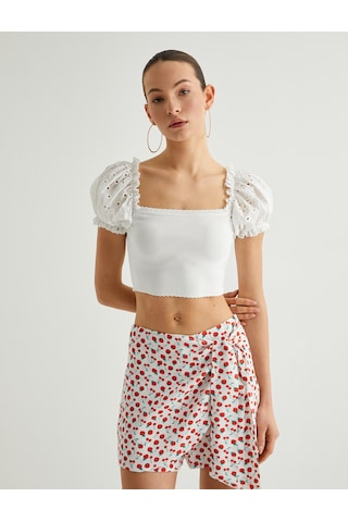 Koton Fisto Balon Kol Crop Bluz Beyaz 4sak30112ht Beyaz