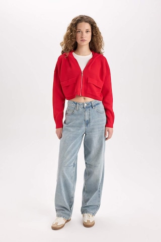 DeFacto Regular Fit Kapüşonlu Basic Düz Fermuarlı Triko Hırka E2270AXNSRD335 Kırmızı