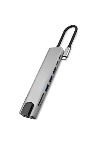 Type C Çoklu Port Hub 8 Port Usb Hdmı Sd Kart Ethernet Adaptör Standart