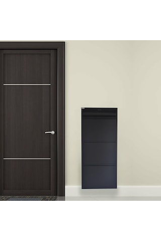 3 + 1 Kapaklı Antrasit Metal Ayakkabılık Siyah
