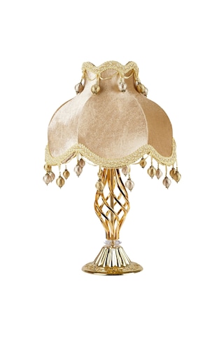 İki Adet Kadife Kaplı El Yapımı Klasik Model Abajur Altın