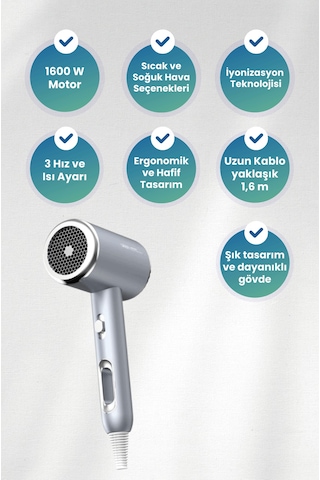 Cf2 1600 W Saç Kurutma Makinesi - Elektriklenme Karşıtı Negatif İyon Teknolojili