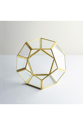 Cam Fanus Geometrik Teraryum Pirinç & Bakır