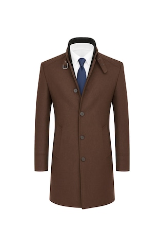 Erkek Slim Fit Kaşe Kaban Çıkarılabilir Ribanalı Fermuarlı Yaka, S Xxl Kahverengi