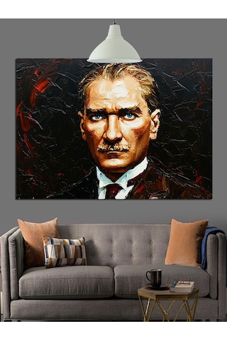 Yağlıboya Fırça Darbeli Atatürk Dekoratif Kanvas - Mdf Ahşap Tablo