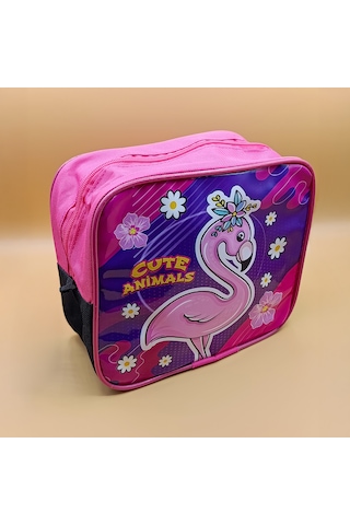 Flamingo Desenli Pembe Beslenme Çantası Fermuarlı, Kız Çocuk İçin