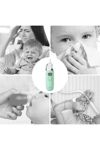 Vkemall Bebek Burun Aspiratörü, 3 Seviye Emme Gücü Ve Led Ekranlı, Yumuşak Müzik İle Rahat Solunum Sağlayıcı, Silikon Uçlar Pembe/yeşil