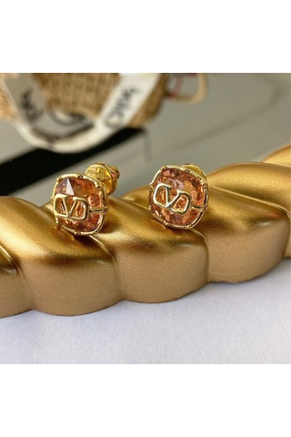 Pembe Taşlı Gold Çelik Küpe Çok Renkli
