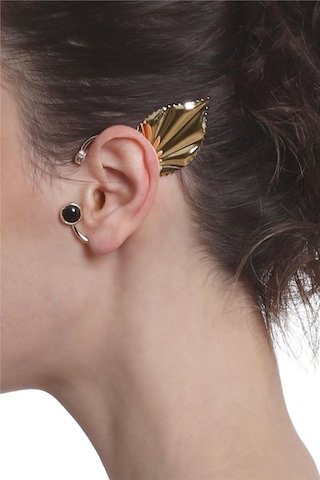 Kadın Altın Renk Lak Kaplama Taşlı Yaprak Stilizesi Sol Kulak Earcuff & Kıkırdak Küpe Çok Renkli