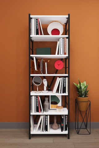 Modern 6 Raflı Metal Kitaplık Üçlü Ayrılabilir Modül Dekoratif Çok Amaçlı Kitaplık Metalk01 Karına