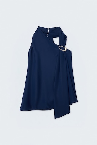 Sateen Aksesuar Detaylı Kolsuz Bluz - Lacivert-137513